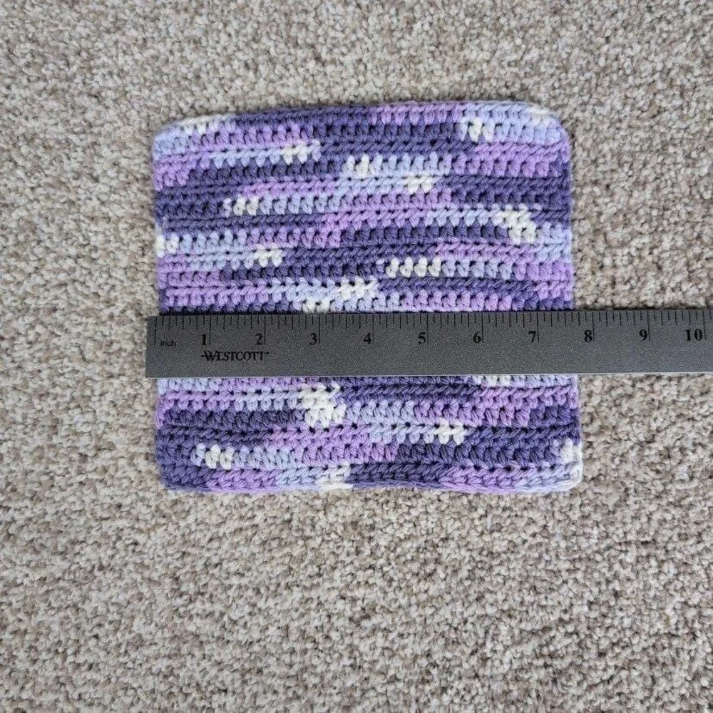 Handmade Crocheted Washcloth Dishcloth Purple‎ Haze Lavender White Cotton Blend